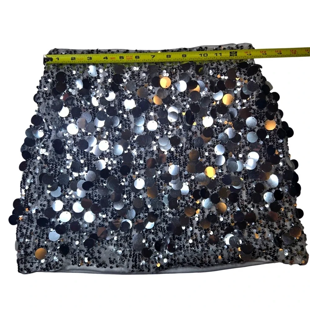 Silver Sequin Mini Skirt Metallic‎ Disc Party Festival Night Out Shiny Womens